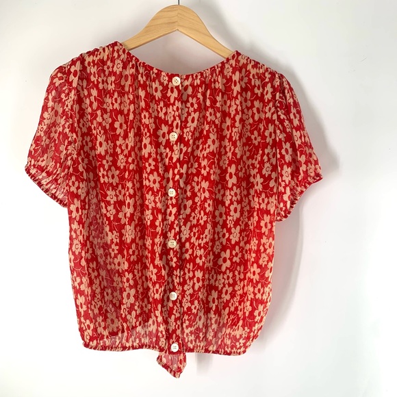 Madewell Women's Crinkled Button-Back Tie Tee in Full Bloom Red Size M - Picture 3 of 7